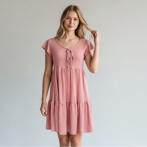 See You Monday Pink Tie Front Ruffled Sundress